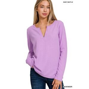 NWT LAVENDER BABY WAFFLE V-NECK LONG SLEEVE TOP - Medium